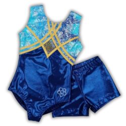 Turnpakje met broekje- blauw-goud