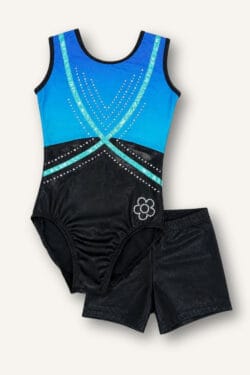 Turnpakje met broekje voor meisjes. Blauw zwart.