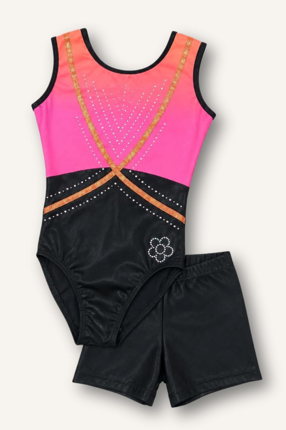 Turnpakje met broekje roze zwart voor meisjes.